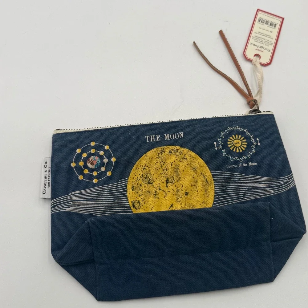 Cavallini & Co The Moon Vintage Pouch Navy Cotton Celestial Makeup Bag NWT